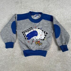 Little Heroes Vintage Kids Race Car Sweatshirt Gray Blue Speed 3T 90s Retro